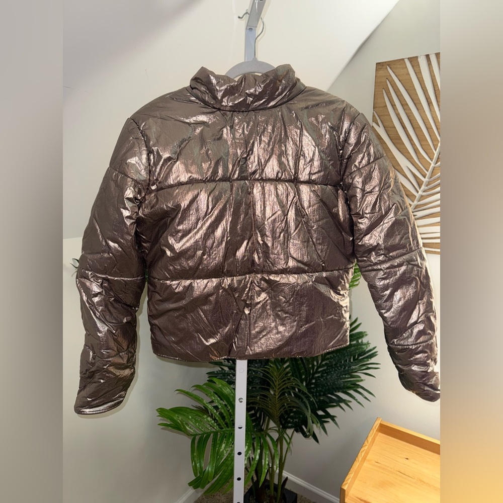 David Lerner Bella Metallic Crop Puffer Jacket Sz large - Picture 4 of 4